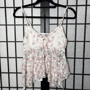 Boho Cottagecore Fairy Adjustable Strap‎ Lace Tank Floral Medium Romantic